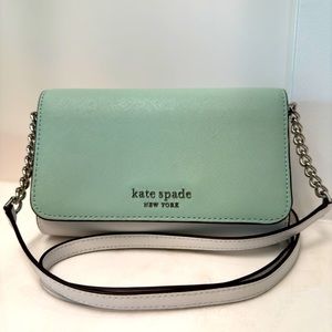 Kate Spade crossbody wallet bag in mint green and white. Never been used. $125